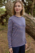 Lækker langærmet bluse med striber i rosa og mørkeblå til kvinder