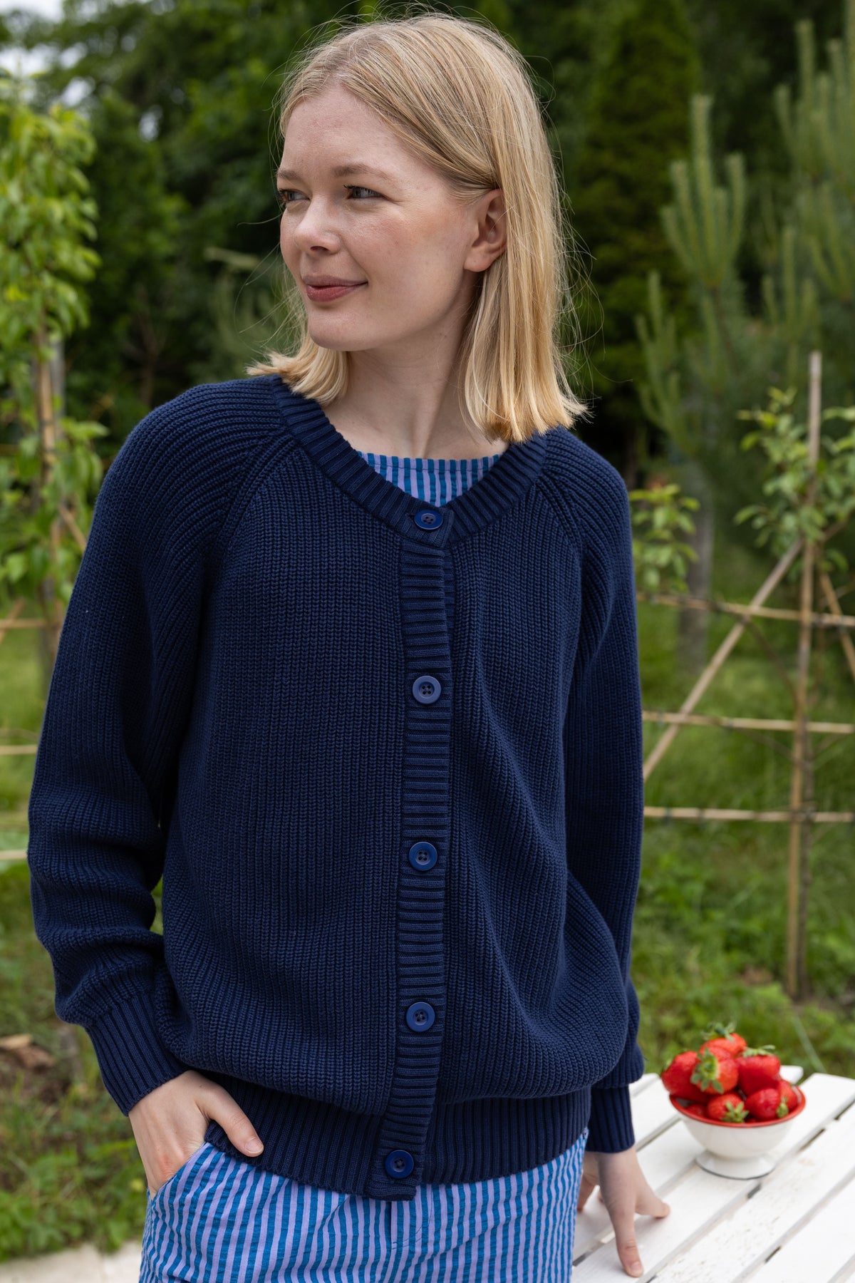 Flot chunky cardigan i navyblå til kvinder