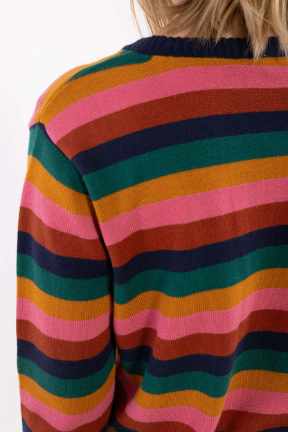 Fin farverig sweater i bomuld med striber til kvinder