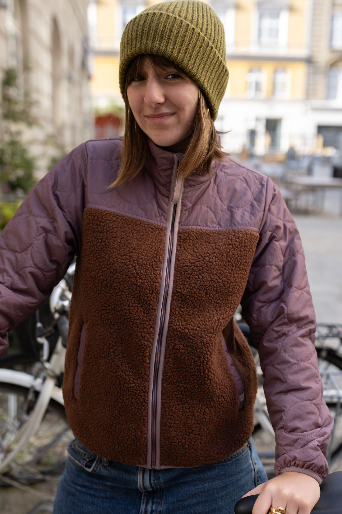 Tofarvet zip-up jakke i fleece og termo til kvinder
