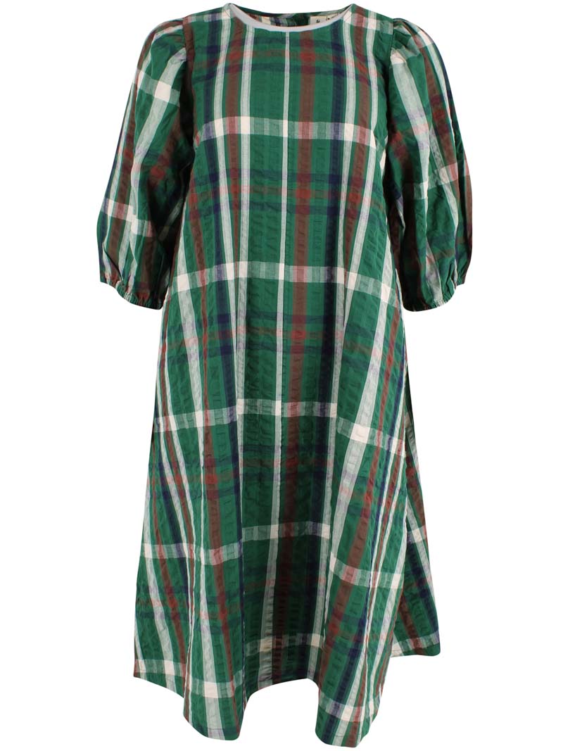 Daniris Seersucker Dress Dk Pine CHECK