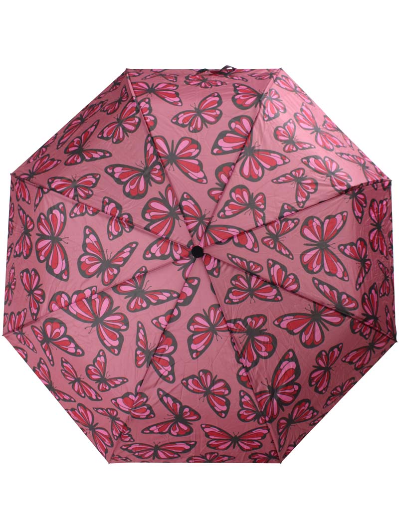 Sammenfoldelig paraply med rosa sommerfugleprint