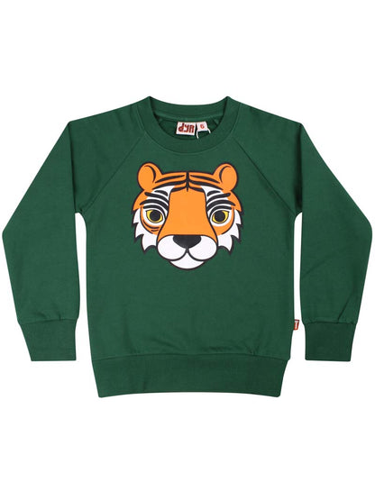 Skøn grøn sweatshirt til børn med print af tiger