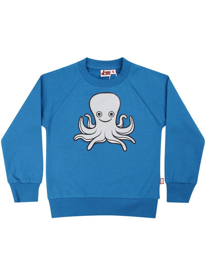 Skøn blå sweatshirt til børn med print af sød blæksprutte