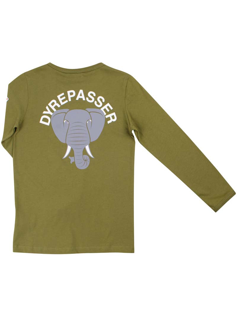 Sød langærmet dyrepasser bluse til børn med print af elefant