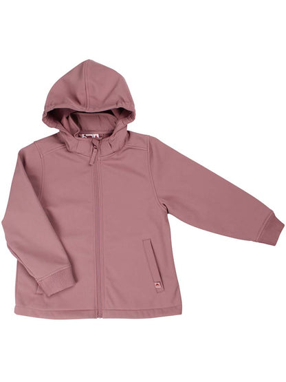 Fin softshell jakke til børn med print af en rød panda på ryggen