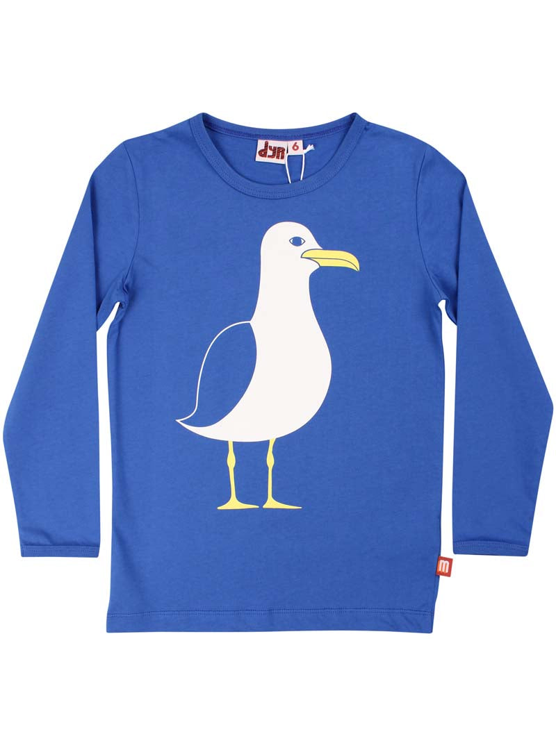 Blå bluse til børn med print af måge