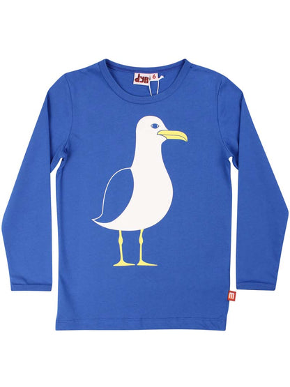 Blå bluse til børn med print af måge