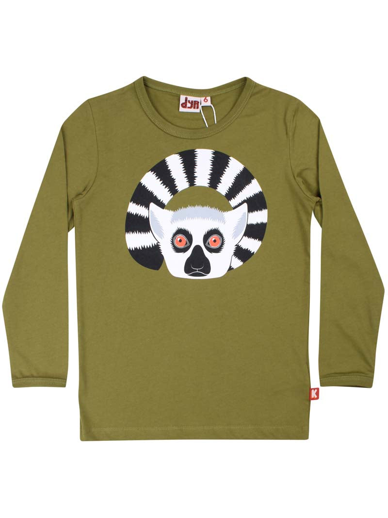 Olivengrøn bluse til børn med print af lemur