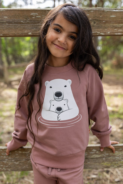 Skøn sweatshirt til børn med sødt print af isbjørnemor og unge
