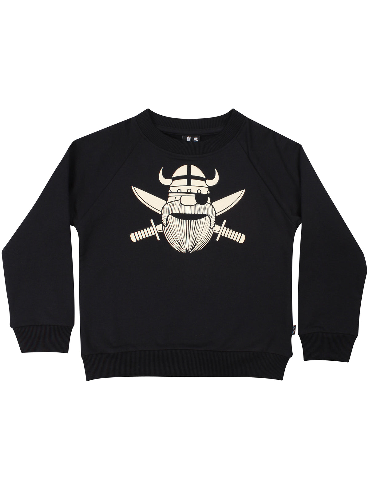 Sød sort sweatshirt til børn med print af piratviking