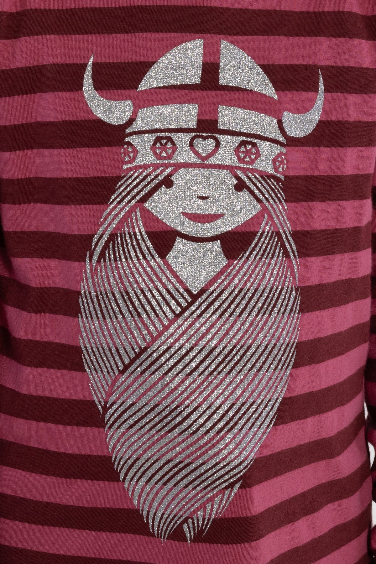 Langærmet stribet bluse i bomuld til børn med glitterprint af vikingen Freja