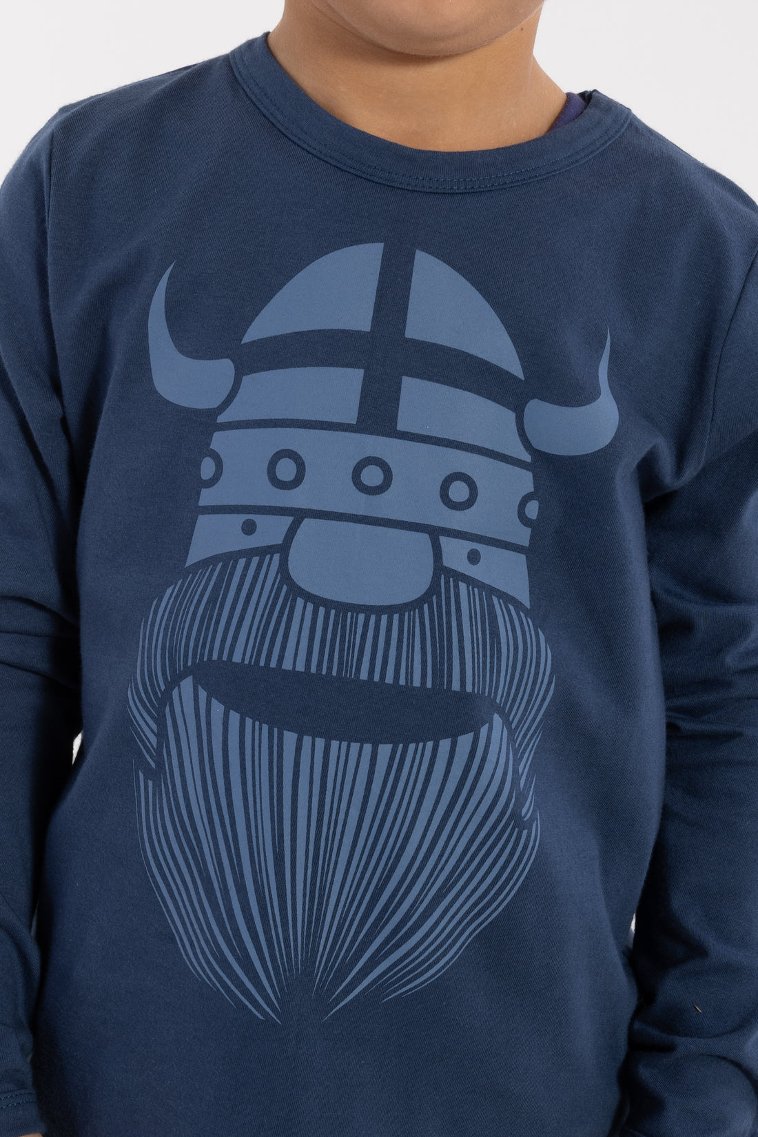 Langærmet gråblå bluse til børn i bomuld med print af viking
