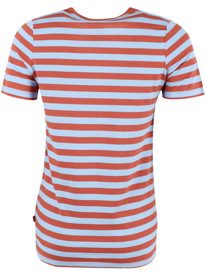 Smart t-shirt med rund hals og striber i lyseblå og orangebrun til kvinder