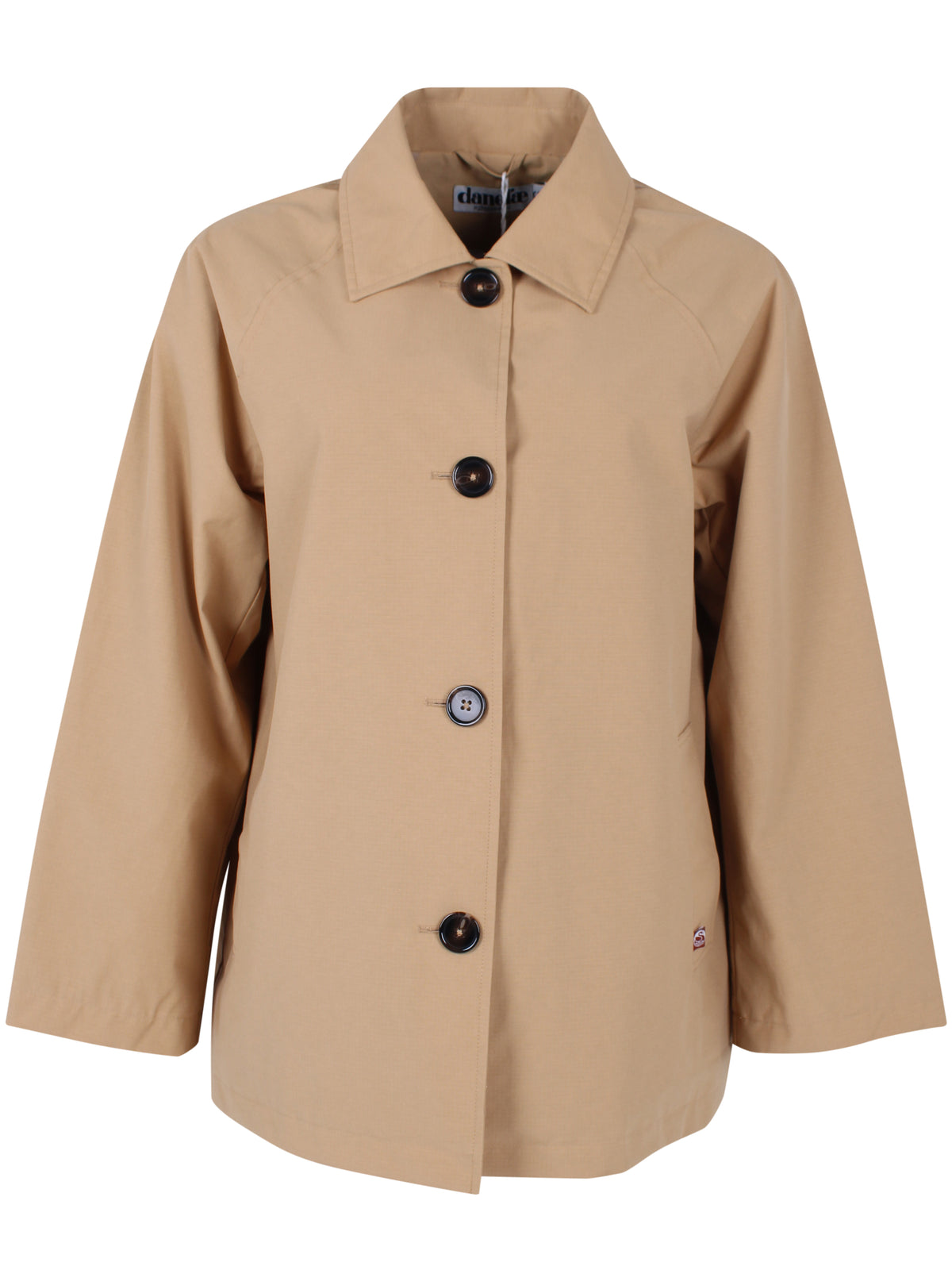 Elegant kort trenchcoat i beige med stribet for til kvinder-8