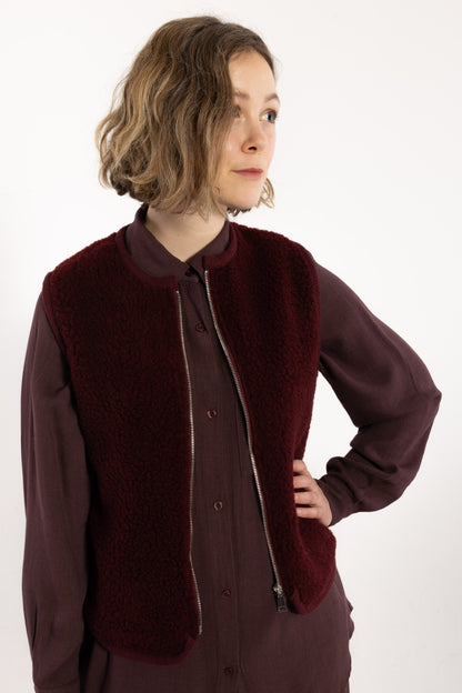 Danecubist Fuzzy Wool Fleece Vest Dark Wine