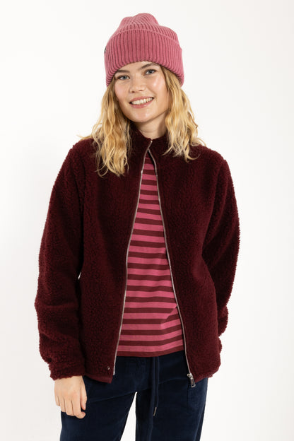 Danedada Fuzzy Wool Fleece Zip-Up Dark Wine