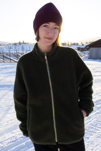 Danedada Fuzzy Wool Fleece Zip-Up Dark Army