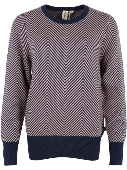 Fin stribet sweater i navyblå og støvet rosa til kvinder
