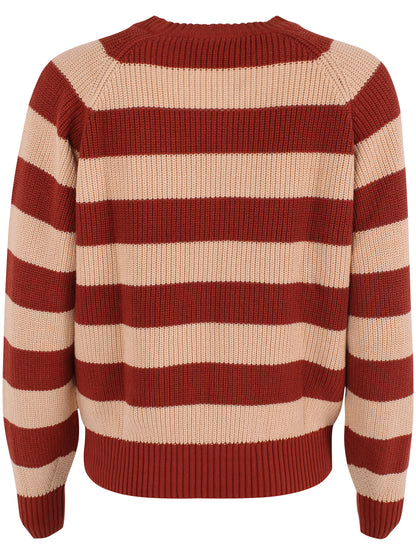 Flot chunky sweater med røde og sandfarvede striber til kvinder