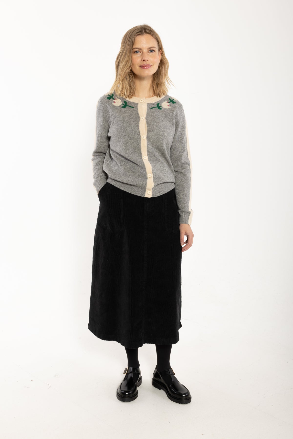 Danelife Merino Wool Cardigan Heather Grey FLOWER