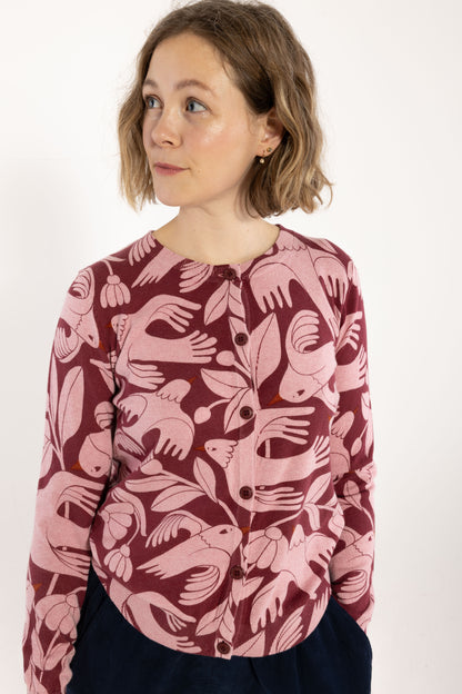 Danelife Wool-Mix AOP Cardigan Ancient Rose BIRDIEUP