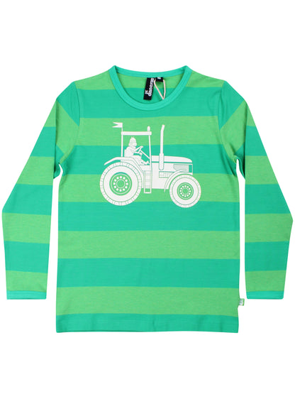 Stribet bluse i bomuld til børn med print af viking på traktor