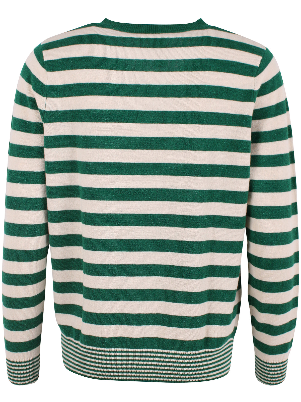 Fin sweater i merinould med v-hals og striber i grøn med glitter og beige til kvinder