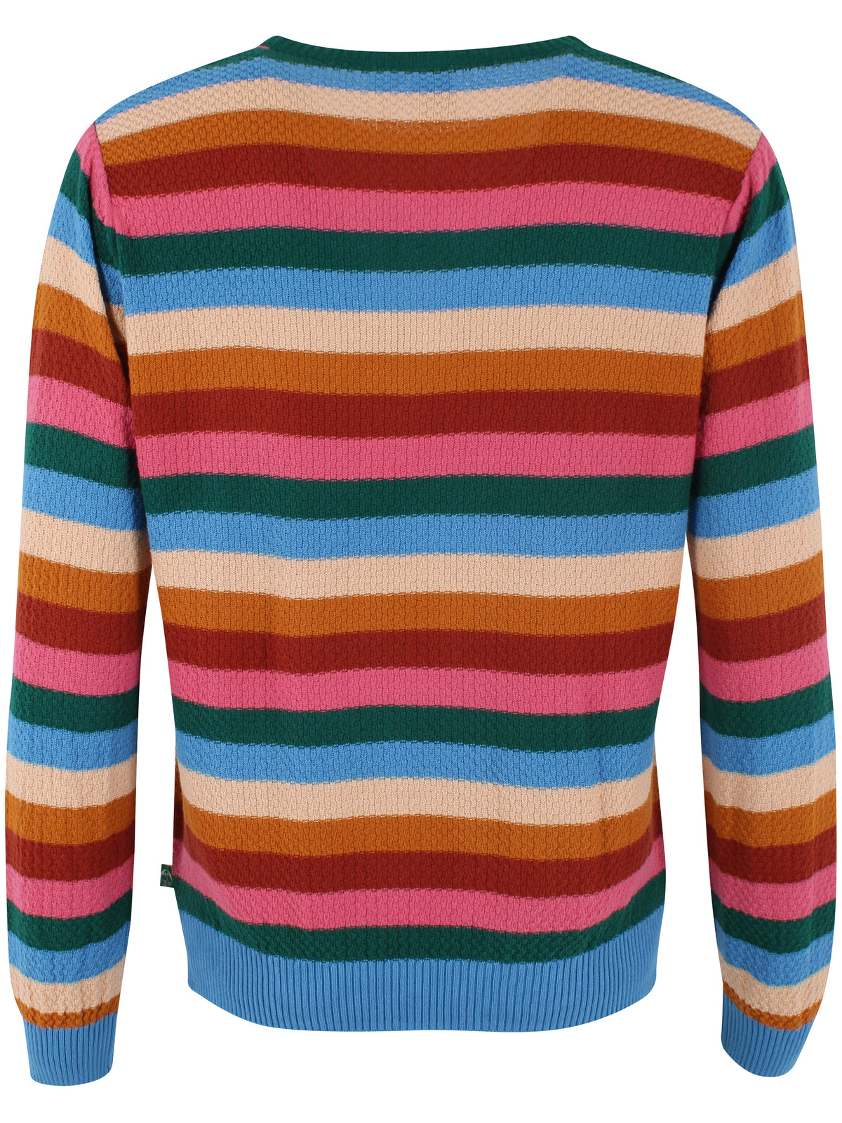 Sød perlestrikket sweater med farverige striber til kvinder