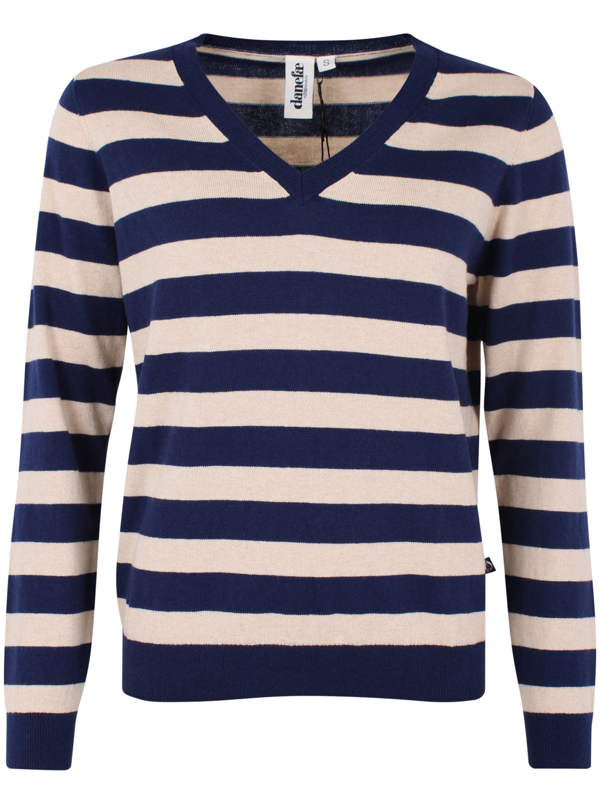 Smart sweater med blå og lyse striber og v-hals til kvinder fra Danefæ