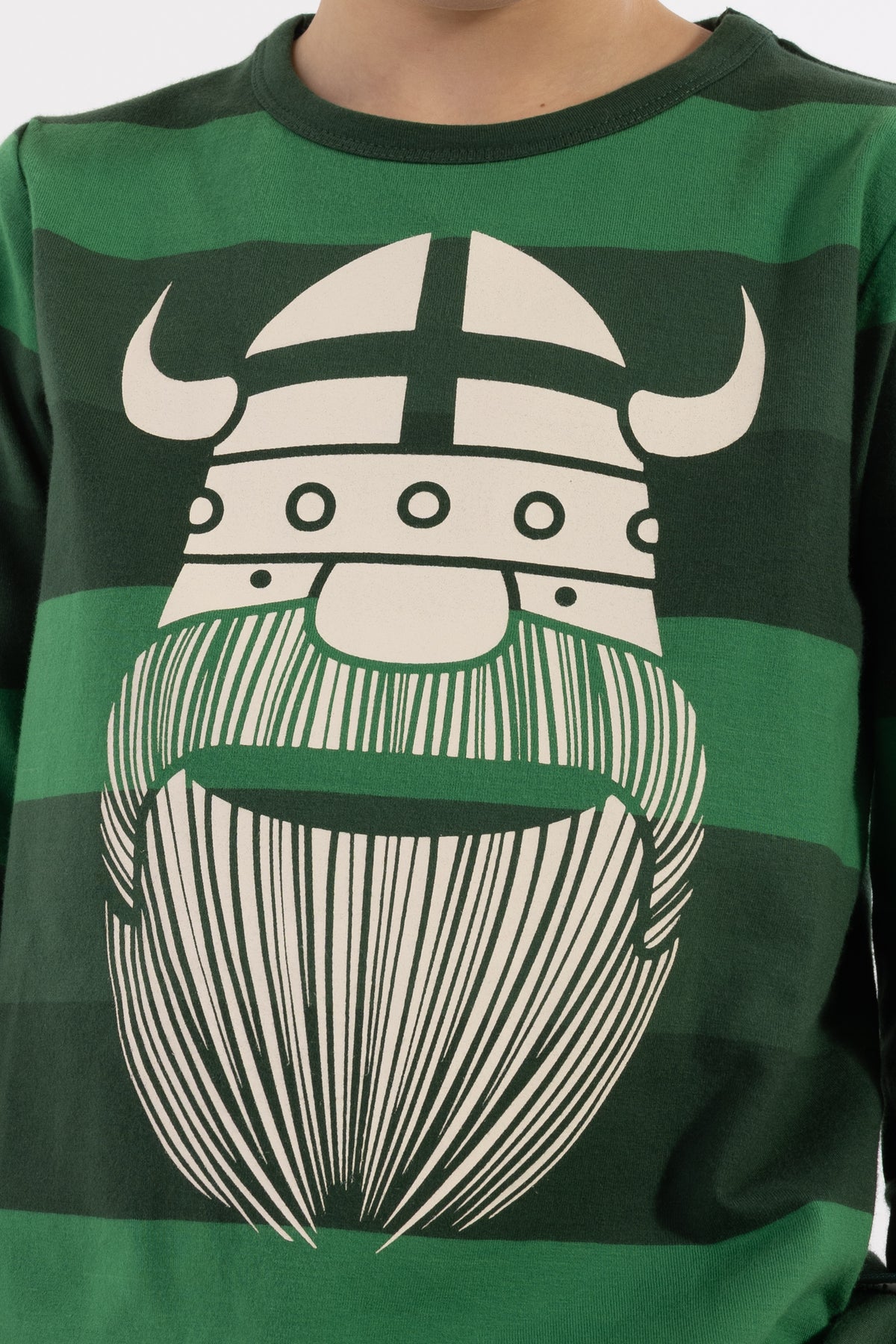 Stribet bluse i bomuld til børn med print af vikingen Erik