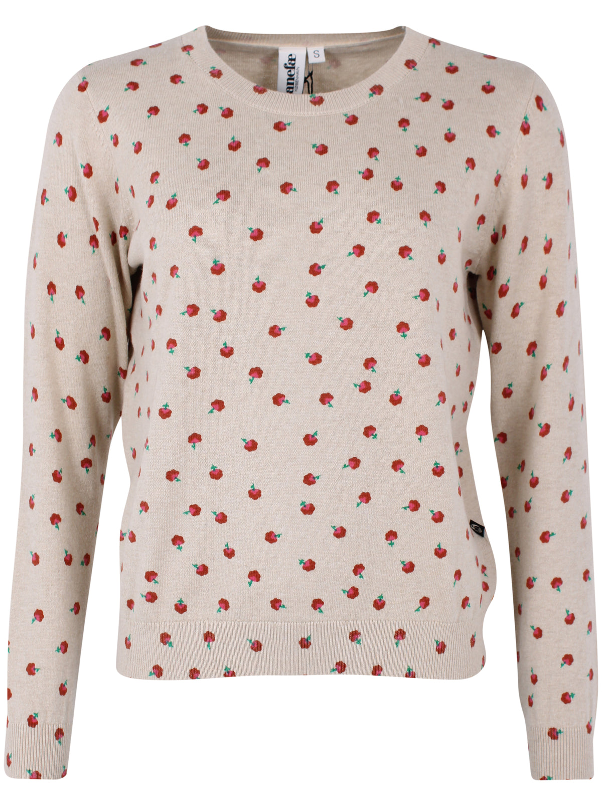 Fin beige sweater i uldmix og med sødt blomstermønster til kvinder