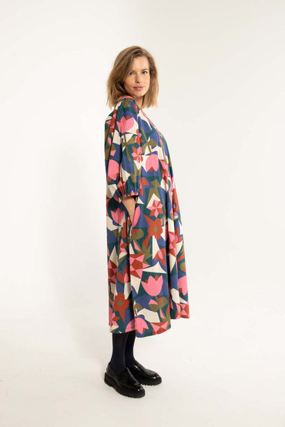 Daniris Seersucker Dress Dark Slate GEOFLEUR