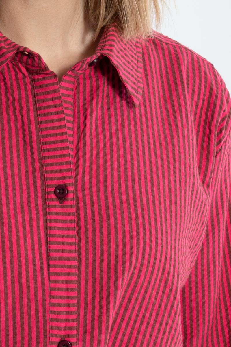 Daneclassic Seersucker Shirt Dark Bordeaux/Power Pink