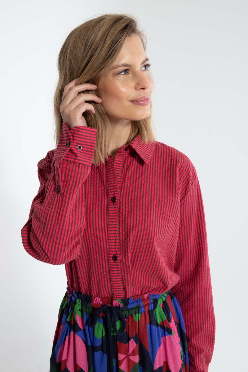 Daneclassic Seersucker Shirt Dark Bordeaux/Power Pink