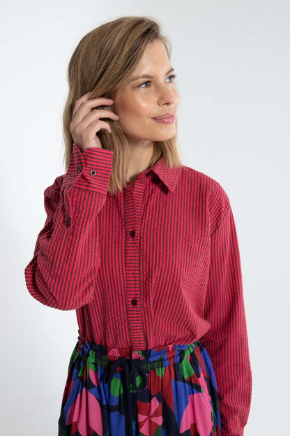 Daneclassic Seersucker Shirt Dark Bordeaux/Power Pink