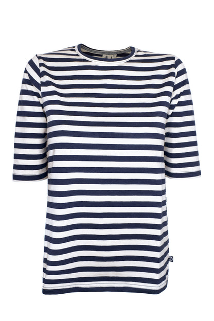 Lækker t-shirt med striber i navyblå og knækket hvid til kvinder