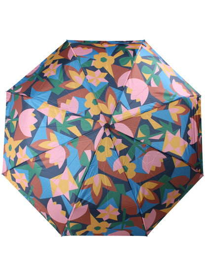 Sammenfoldelig paraply med geometrisk blomstermønster
