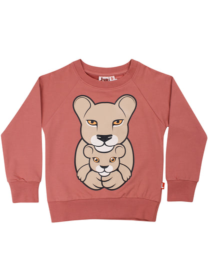 Skøn sweatshirt til børn med print af en løvemor og en løveunge