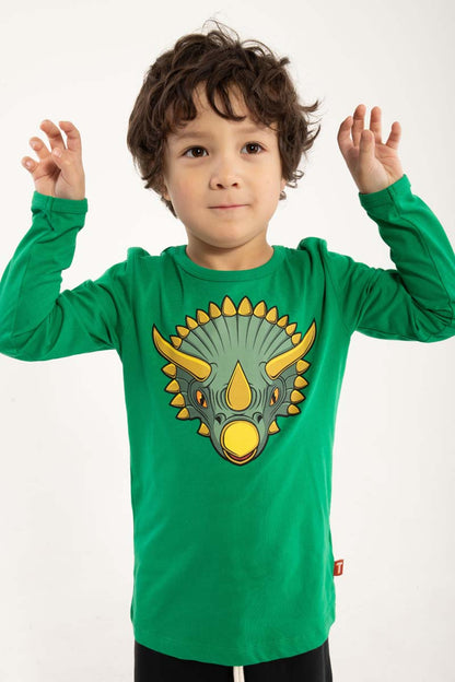 Sød bluse til børn med print af triceratops-dinosaur