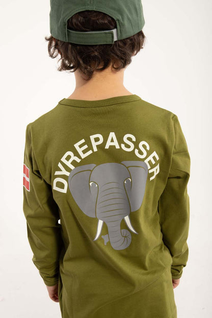 Sød langærmet dyrepasser bluse til børn med print af elefant