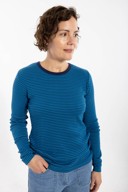 ESS - Danepartner LS Ribbing Tee Warm Blue/Dark Navy