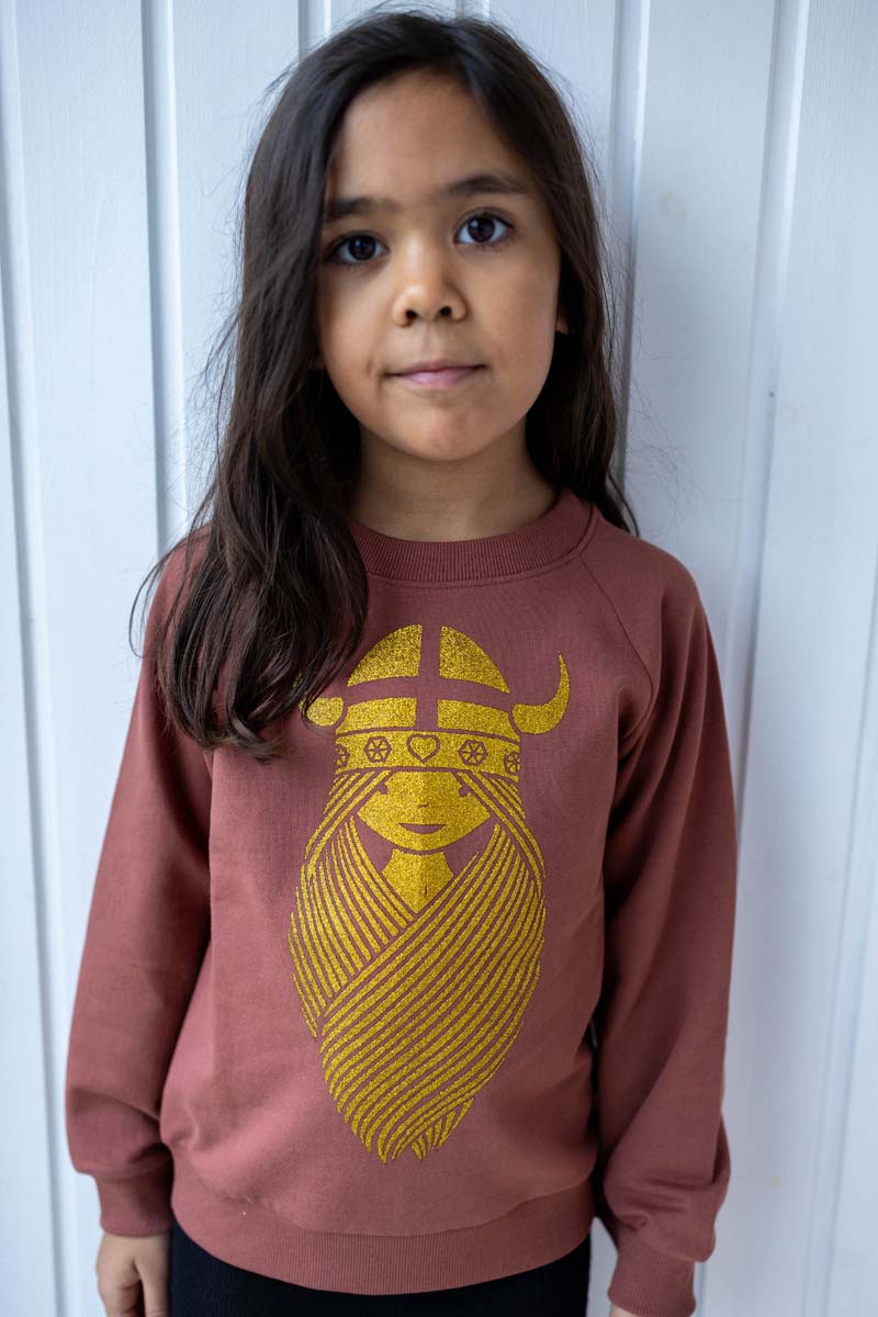 Sweater til børn med glitter og vikingen Freja