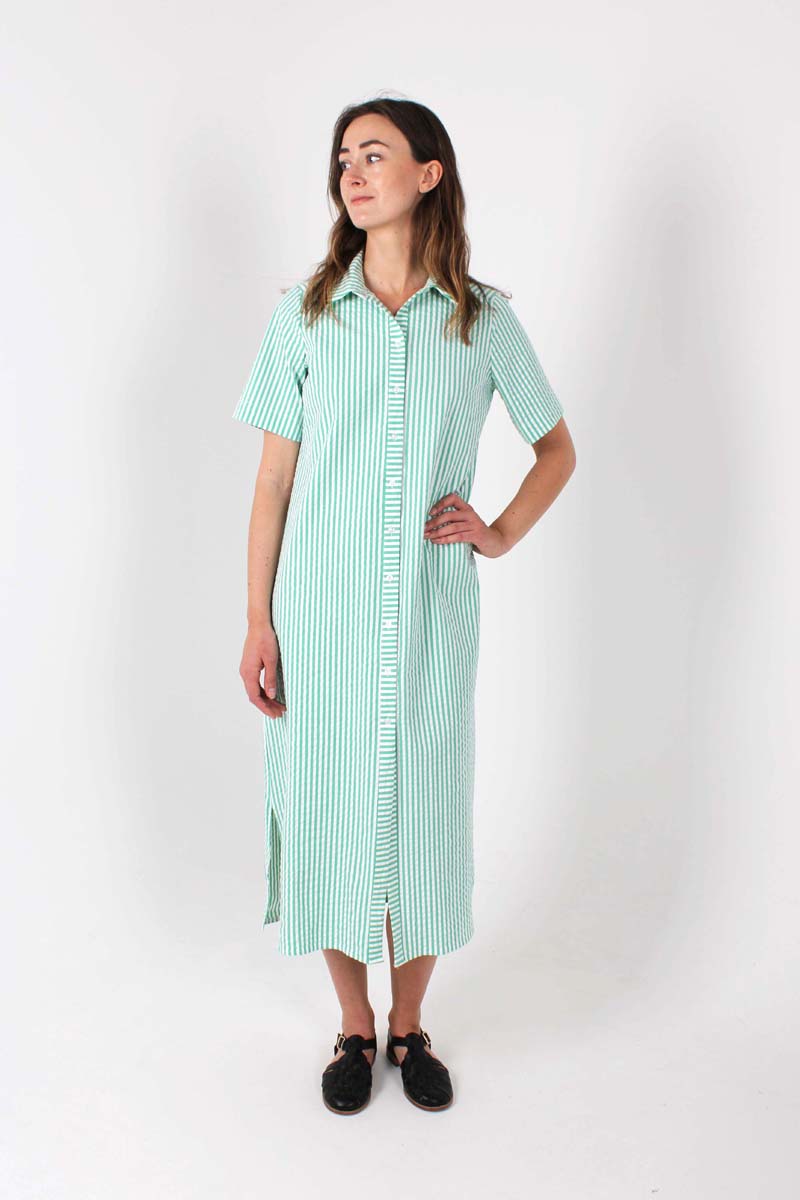 Danepippi SS Heavy Seersucker Dress Green/Chalk