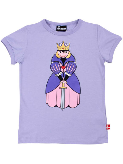 Sød lilla t-shirt i bomuld til børn med print af dronning