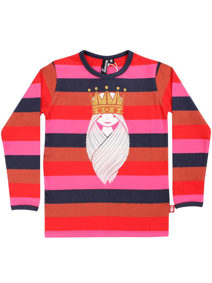 Fin langærmet bluse med striber og print af prinsesse til børn