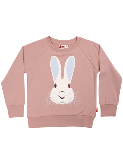 Skøn rosabeige sweatshirt til børn med print af vildkanin