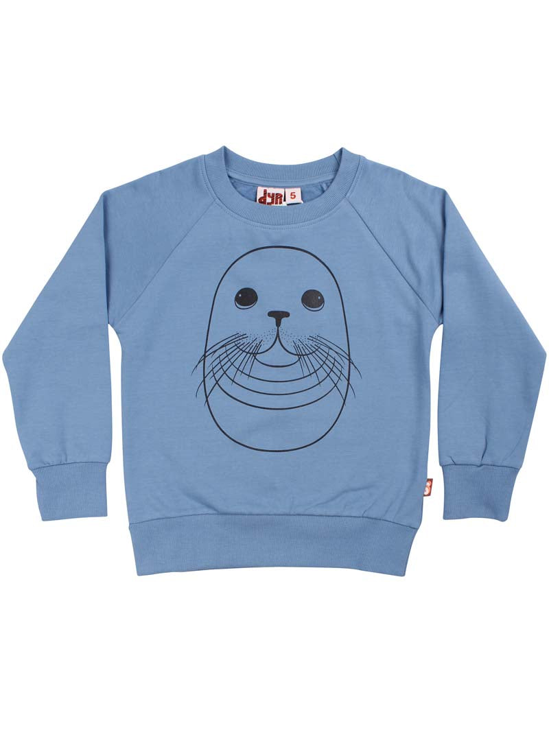 Skøn lyseblå sweatshirt til børn med print af sæl