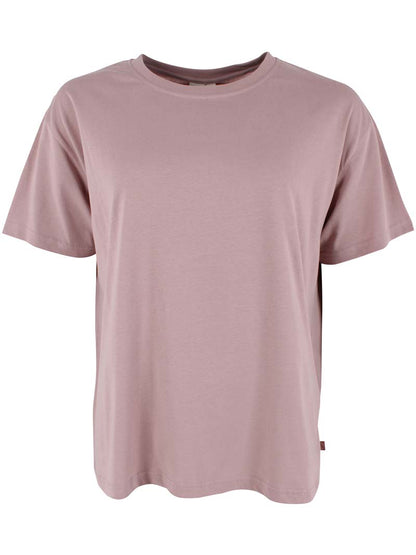 Fin boxy t-shirt i rosa beige med rund hals til kvinder