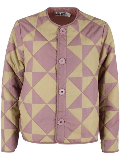 Fin quiltet termojakke med geometrisk mønster i beige og rosa til kvinder